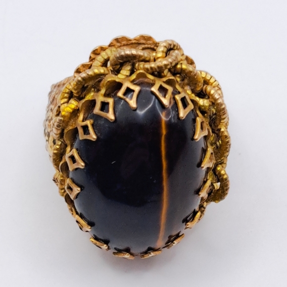 Vintage Miriam Haskell Tigers Eye Cocktail Ring - Picture 6 of 8